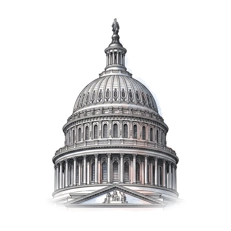 Stipple engraving illustration of the United States Capitol dome